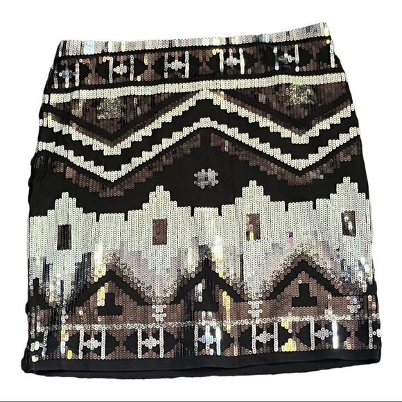 Express Aztec Black White Silver Grey Sequin Mini Skirt Size XS - Picture 6 of 13